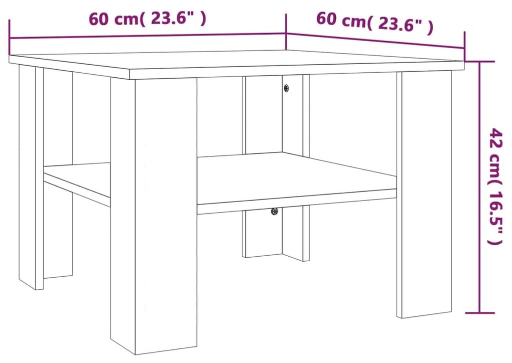 Τραπεζάκι Σαλονιού Καπνιστή Δρυς 60x60x42 εκ. Επεξεργ. Ξύλο - Καφέ