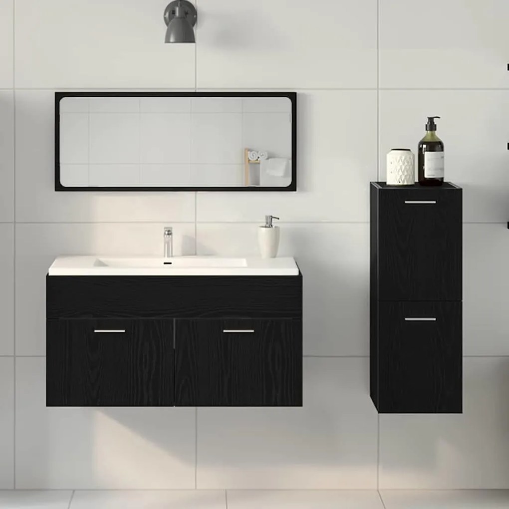 vidaXL Σειρά επίπλων μπάνιου 3 pcs Μαύρη Οξυά 90 x 38.5 x 46 cm
