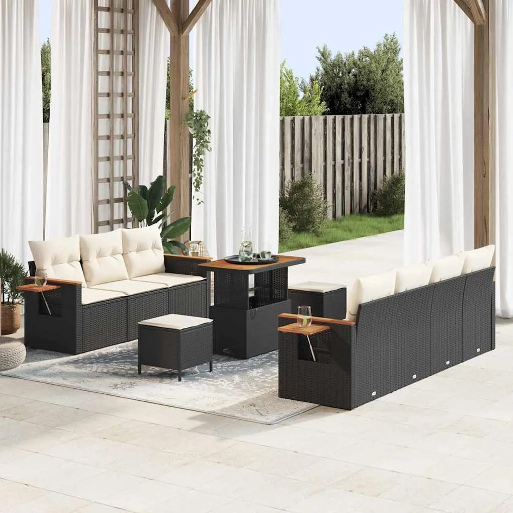 vidaXL Σετ Καναπέ Κήπου 10 pcs Μαύρο και κρεμ 90 x 55 x 71 cm