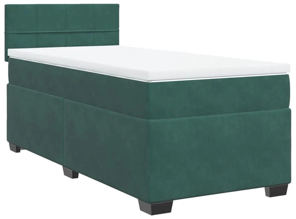 vidaXL Κρεβάτι Boxspring με Στρώμα Σκούρο Πράσινο 90x190 εκ. Βελούδινο