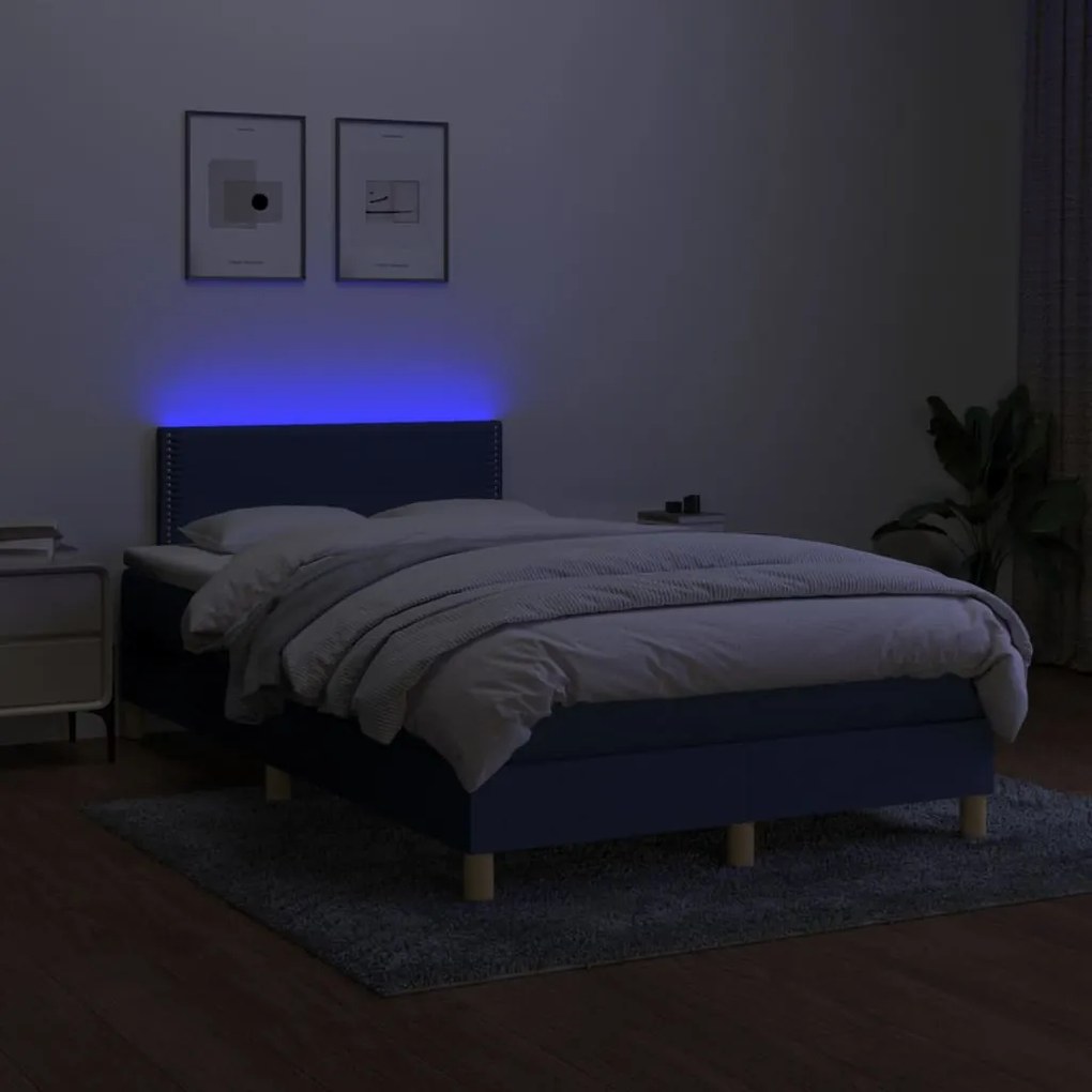 Κρεβάτι Boxspring με Στρώμα &amp; LED Μπλε 120x200 εκ. Υφασμάτινο - Μπλε