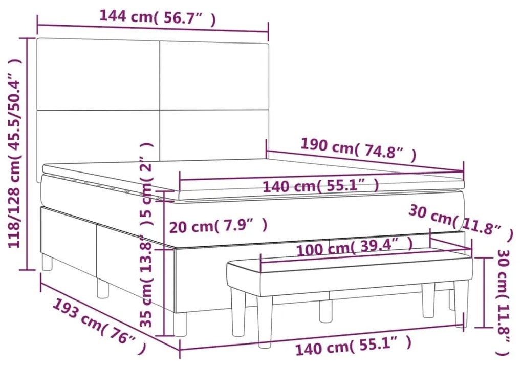 Κρεβάτι Boxspring με Στρώμα Μπλε 140x190 εκ. Υφασμάτινο - Μπλε