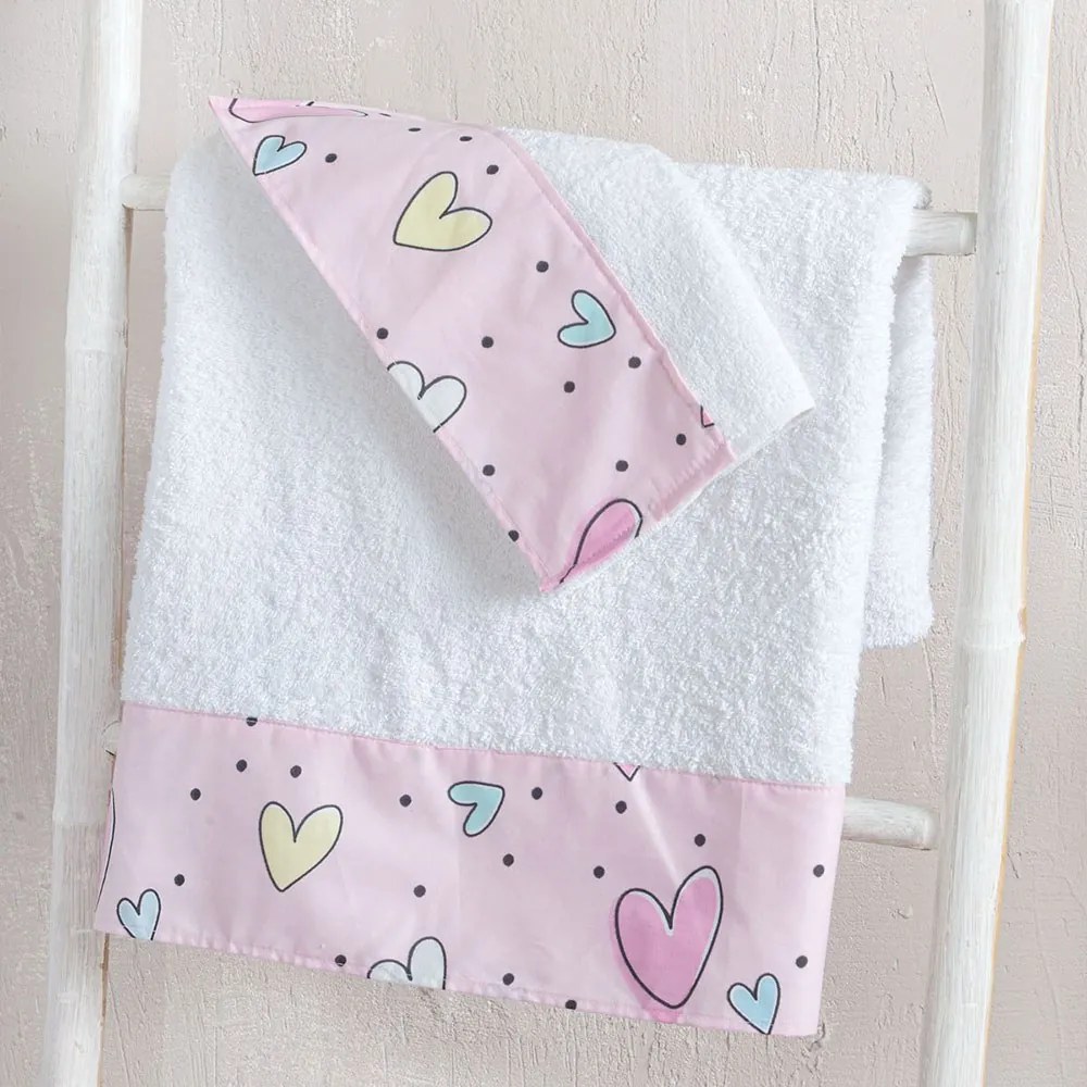 Πετσέτες Παιδικές Pop Hearts Pink Ρυθμός Σετ Πετσέτες 70x140cm 100% Πενιέ Βαμβάκι