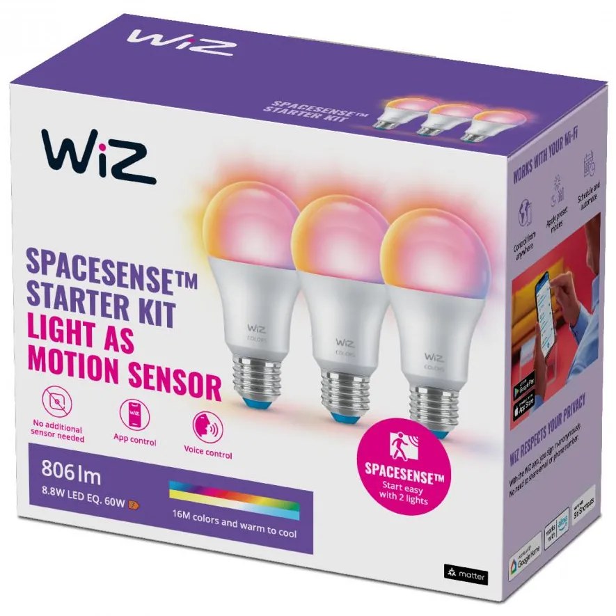 WiZ Smart Λάμπες LED για Ντουί E27 και Σχήμα A60 RGB 806lm 3τμχ