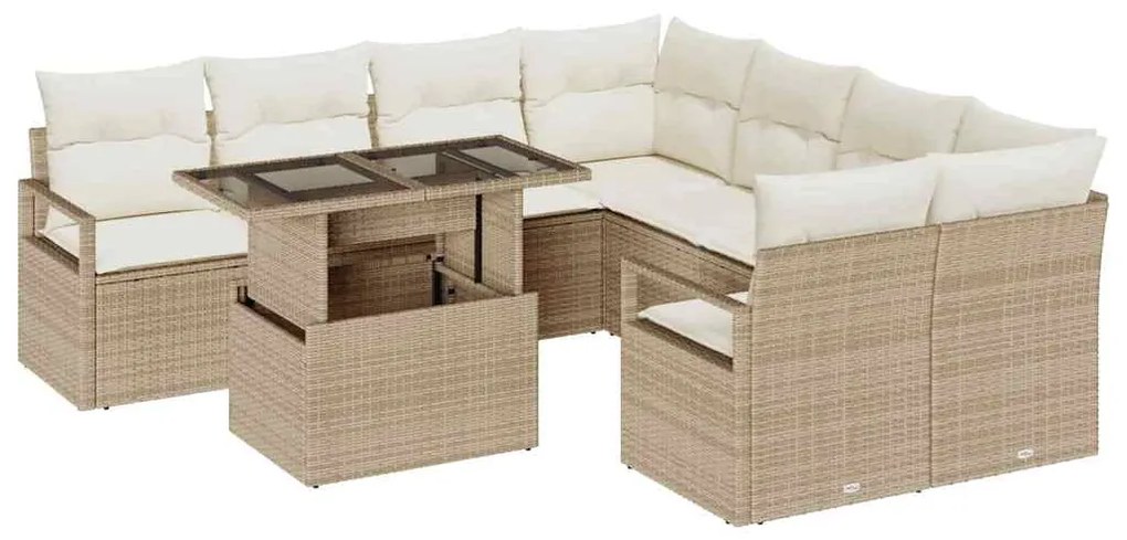 vidaXL Σετ Καναπέ Κήπου 9 pcs Μπεζ και Κρέμα συνθετικό ρατάν