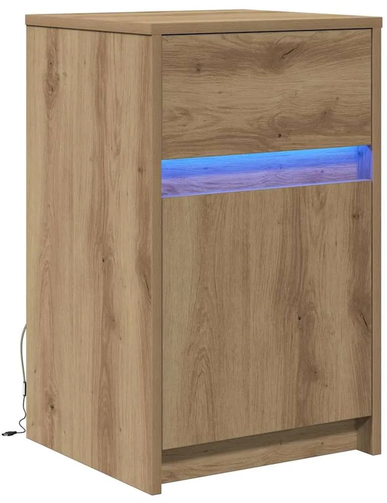 vidaXL LED Κρεβατάκι Ντουλάπα με συρτάρι artisan δρυς 38 x 34 x 61 εκ.