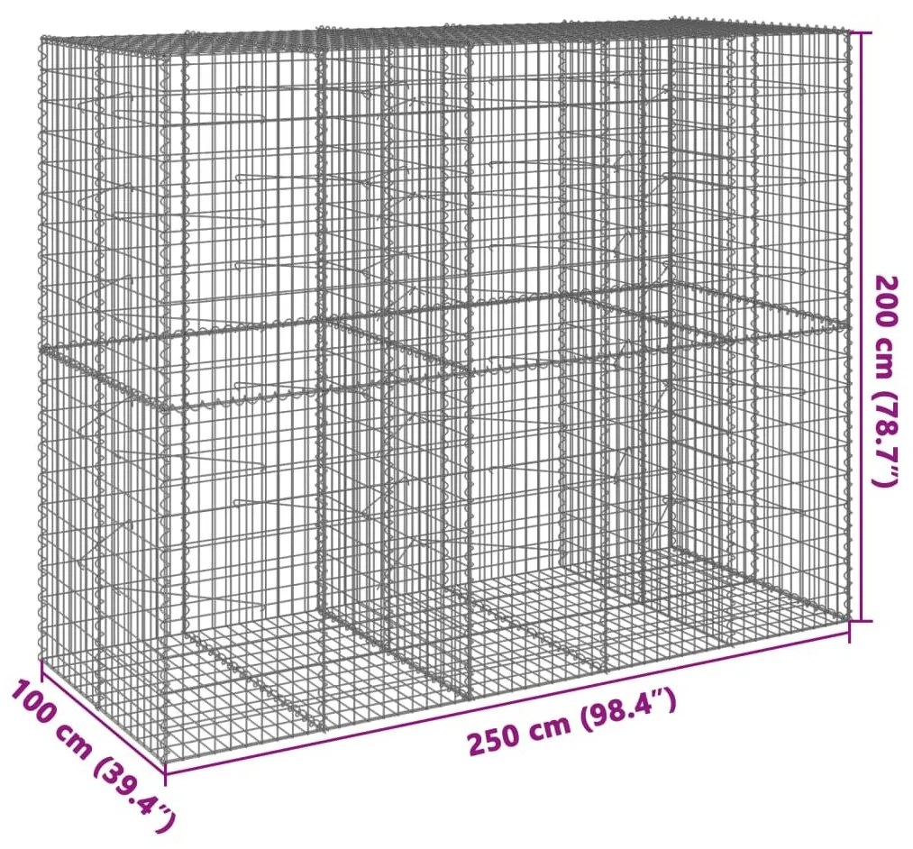 Συρματοκιβώτιο με Κάλυμμα 250x100x200εκ από Γαλβανισμένο Χάλυβα - Ασήμι