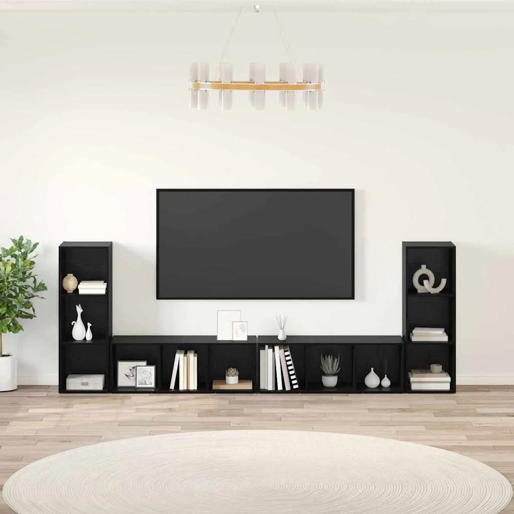 vidaXL Ντουλάπι TV με ράφι με αποθήκευση 4 pcs Μαύρη Δρυς 37 x 35 x 107.5 εκ.