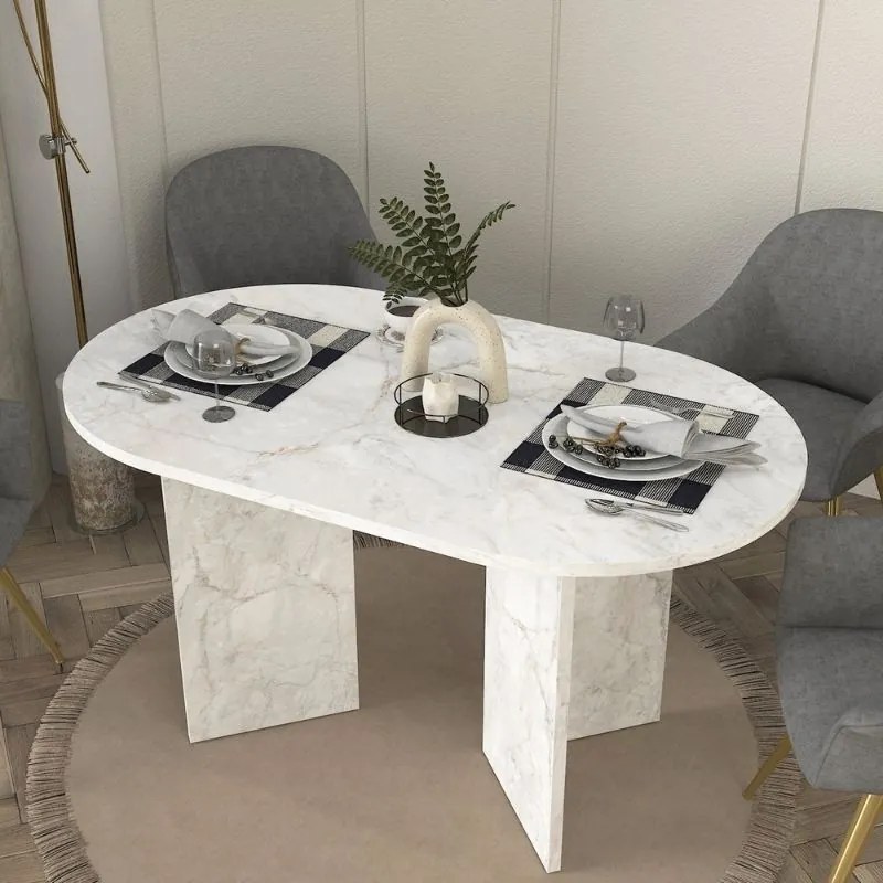 Τραπέζι Cortado Megapap χρώμα λευκό εφέ μαρμάρου 138x80x75εκ.