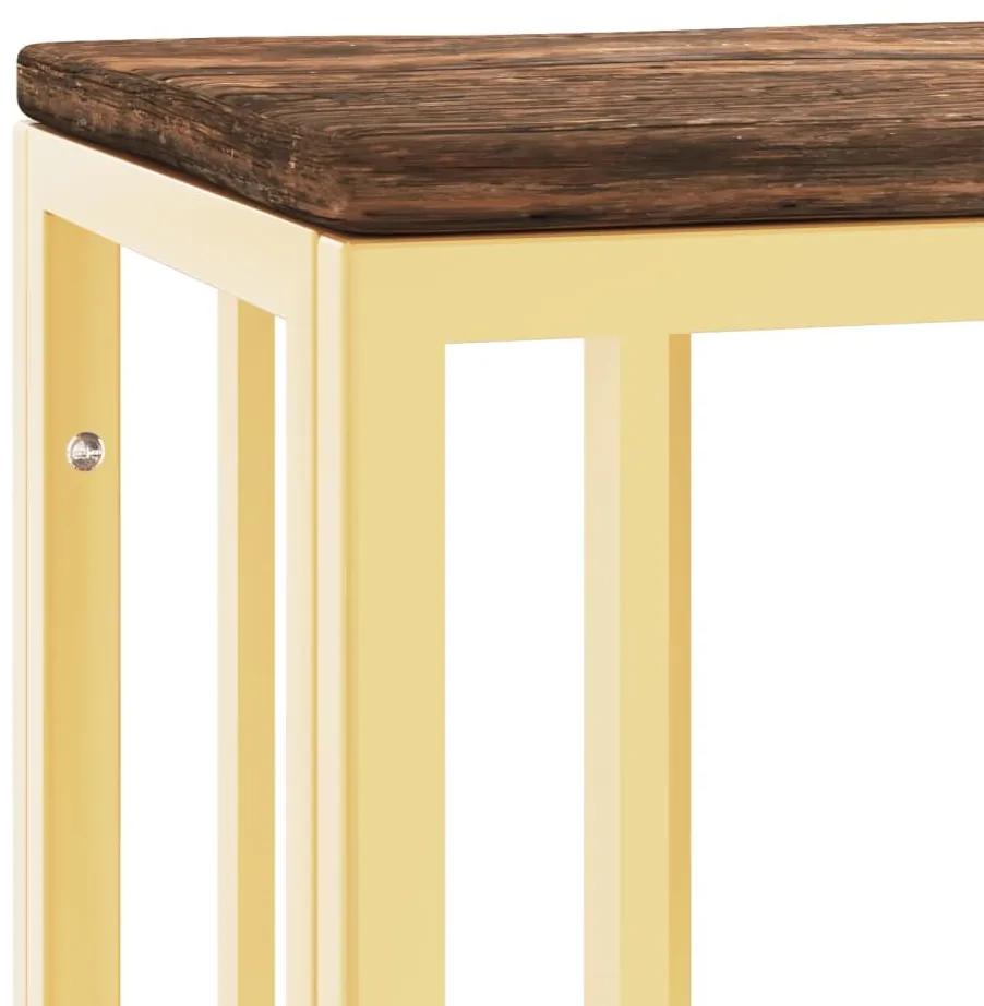 Τραπέζι Κονσόλα Χρυσό Ανοξείδωτο Ατσάλι &amp; Μασίφ Ανακυκλ. Ξύλο - Χρυσό