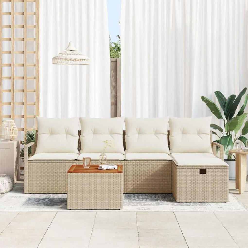 vidaXL Σετ Καναπέ Κήπου με μαξιλάρι 6 pcs Μπεζ Πολυ ράταν