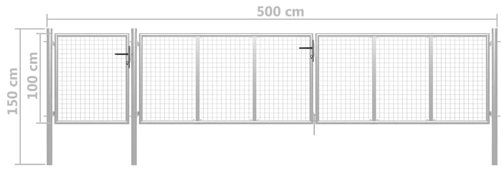 vidaXL Πόρτα Περίφραξης Κήπου Ασημί 500 x 100 εκ. Ατσάλινη