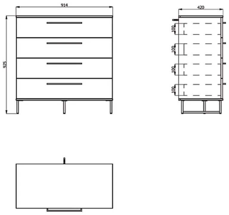 Κομότα - Συρταριέρα Sardinia 4F Artisan Oak - Μαύρο 91.5x42x93 εκ. 91.5x42x93 εκ.