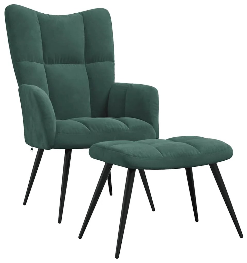 vidaXL Πολυθρόνα Relax Σκούρο Πράσινο Βελούδινη με Σκαμπό