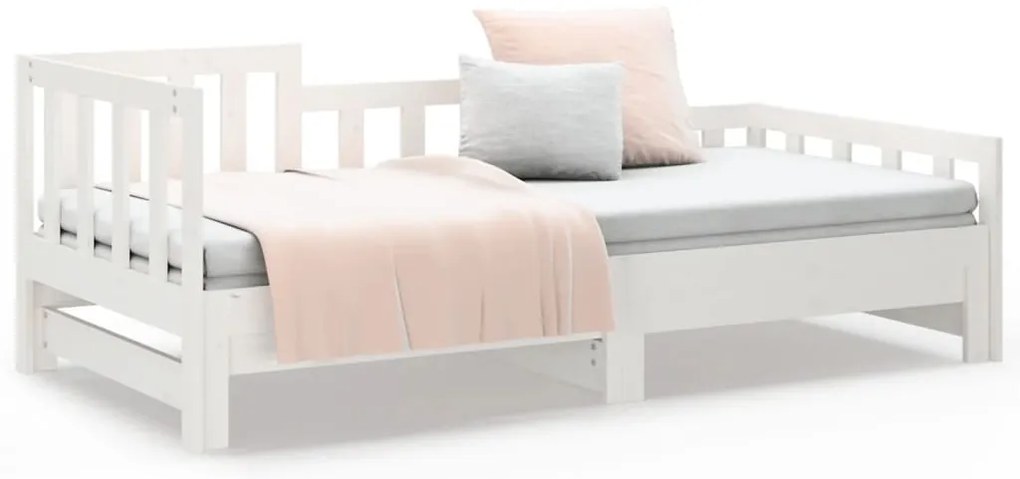 vidaXL Καναπές Κρεβάτι Συρόμενος Λευκός 2x(90x200) εκ. Μασίφ Πεύκο