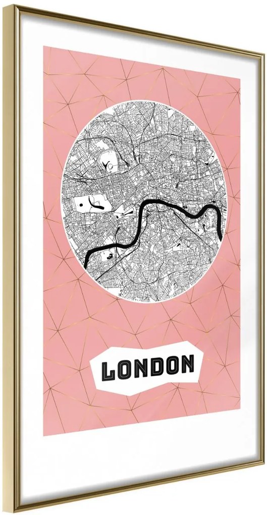 Αφίσα - City map: London (Pink) - 20x30 - Χρυσό - Χωρίς πασπαρτού