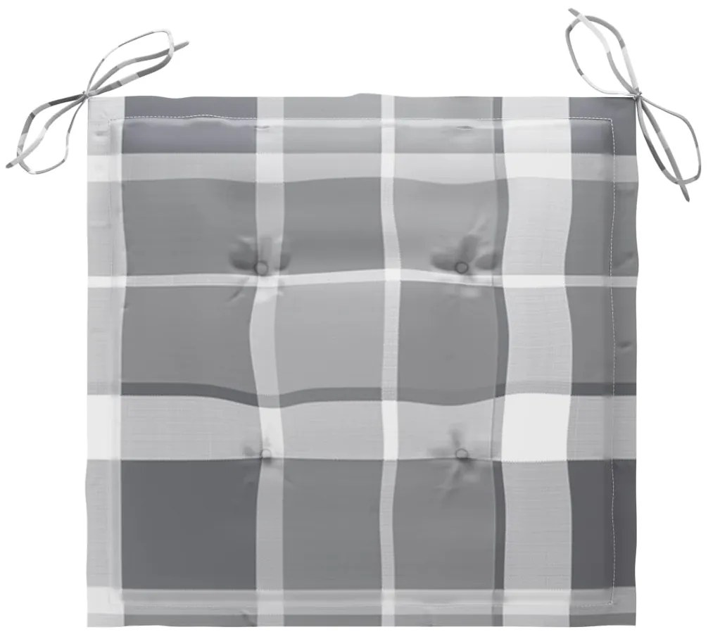 vidaXL Καρέκλες Κήπου 4 τεμ. Μασίφ Ξύλο Teak με Γκρι Καρό Μαξιλάρια