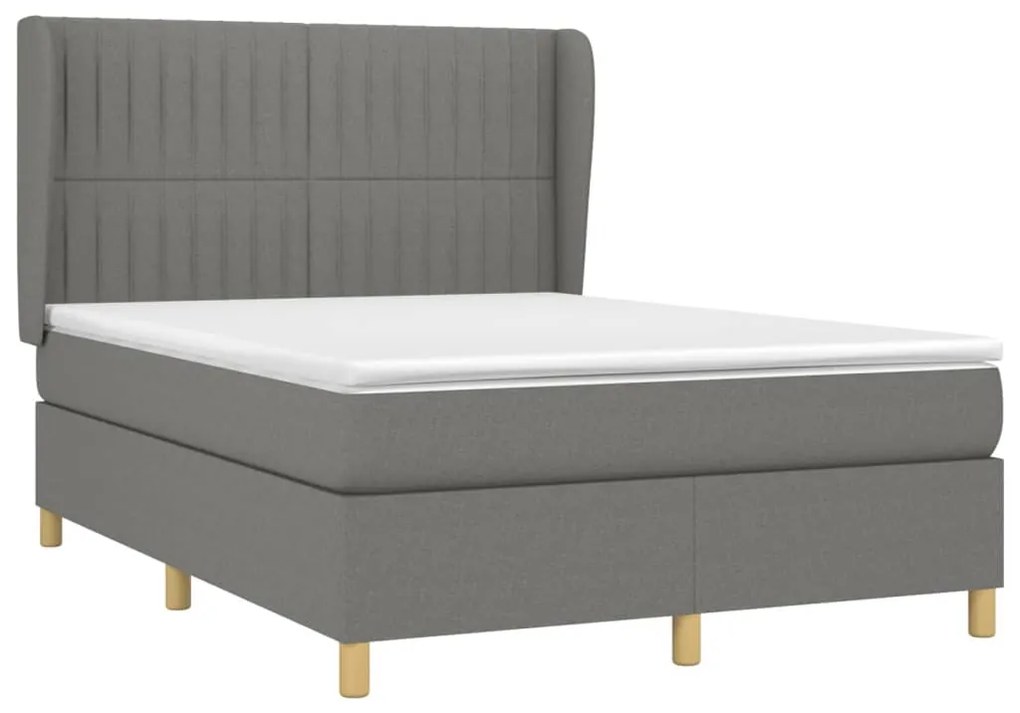 Κρεβάτι Boxspring με Στρώμα Σκούρο Γκρι 140x190 εκ. Υφασμάτινο - Γκρι