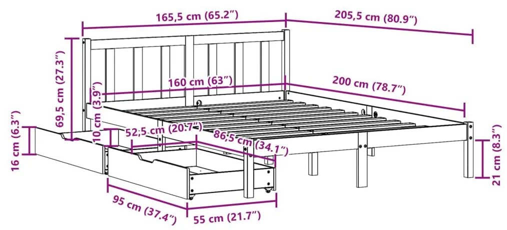 Σκελετός Κρεβ. Χωρίς Στρώμα Καφέ Κεριού 160x200 εκ Μασίφ Πεύκο - Καφέ