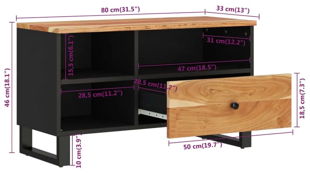 Έπιπλο Τηλεόρασης 80x33x46 εκ. Μασίφ Ξύλο Ακακίας &amp; Επεξ. Ξύλο - Καφέ