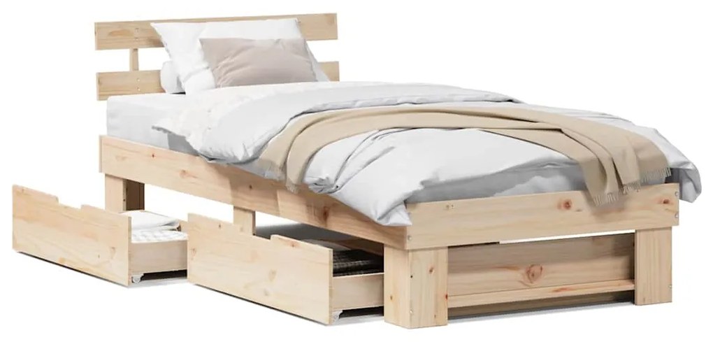 vidaXL Σκελετός Κρεβατιού Καφέ 75 x 190 cm Μασίφ ξύλο πεύκου