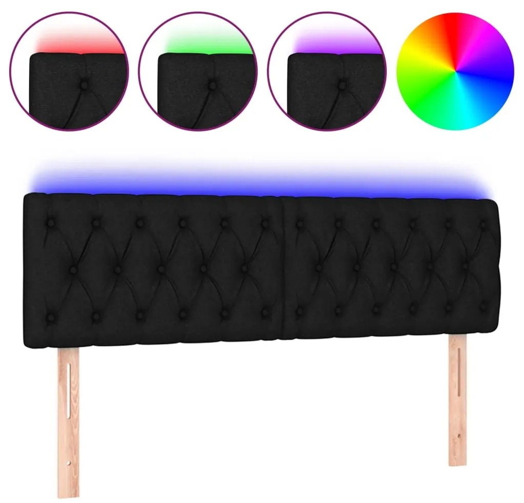 vidaXL Κεφαλάρι Κρεβατιού LED Μαύρο 144x7x78/88 εκ. Υφασμάτινο