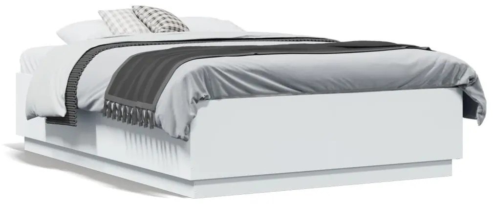 vidaXL Πλαίσιο Κρεβατιού με LED Λευκό 140x190 εκ Επεξεργ. Ξύλο