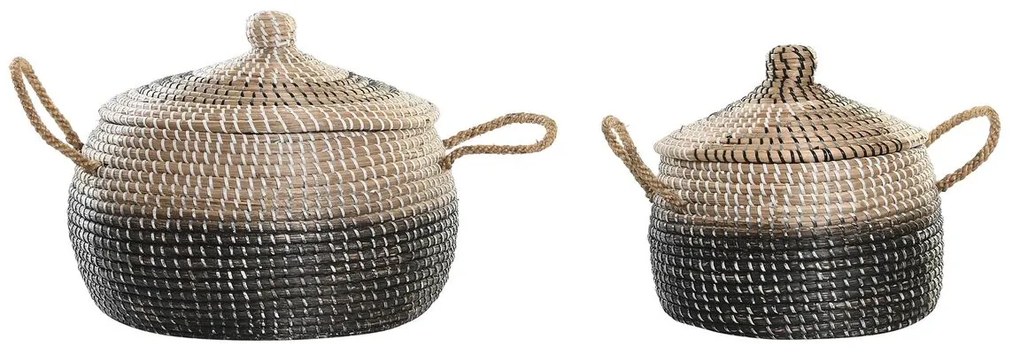 Σετ Καλαθιών DKD Home Decor Γκρι Φυσικό Δίχρωμα Θαλασσινό γρασίδι Boho 41 x 41 x 33 cm (x2)