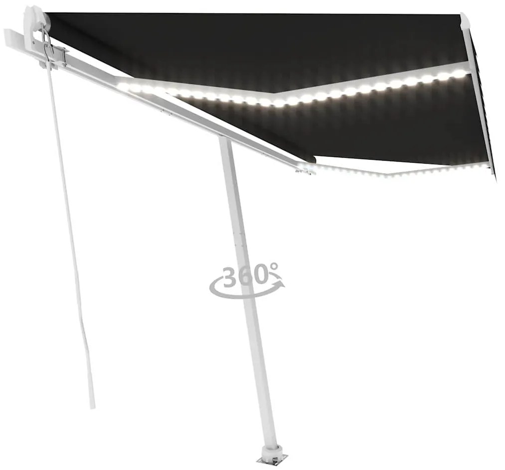 vidaXL Τέντα Συρόμενη Χειροκίνητη με LED Ανθρακί 400 x 350 εκ.