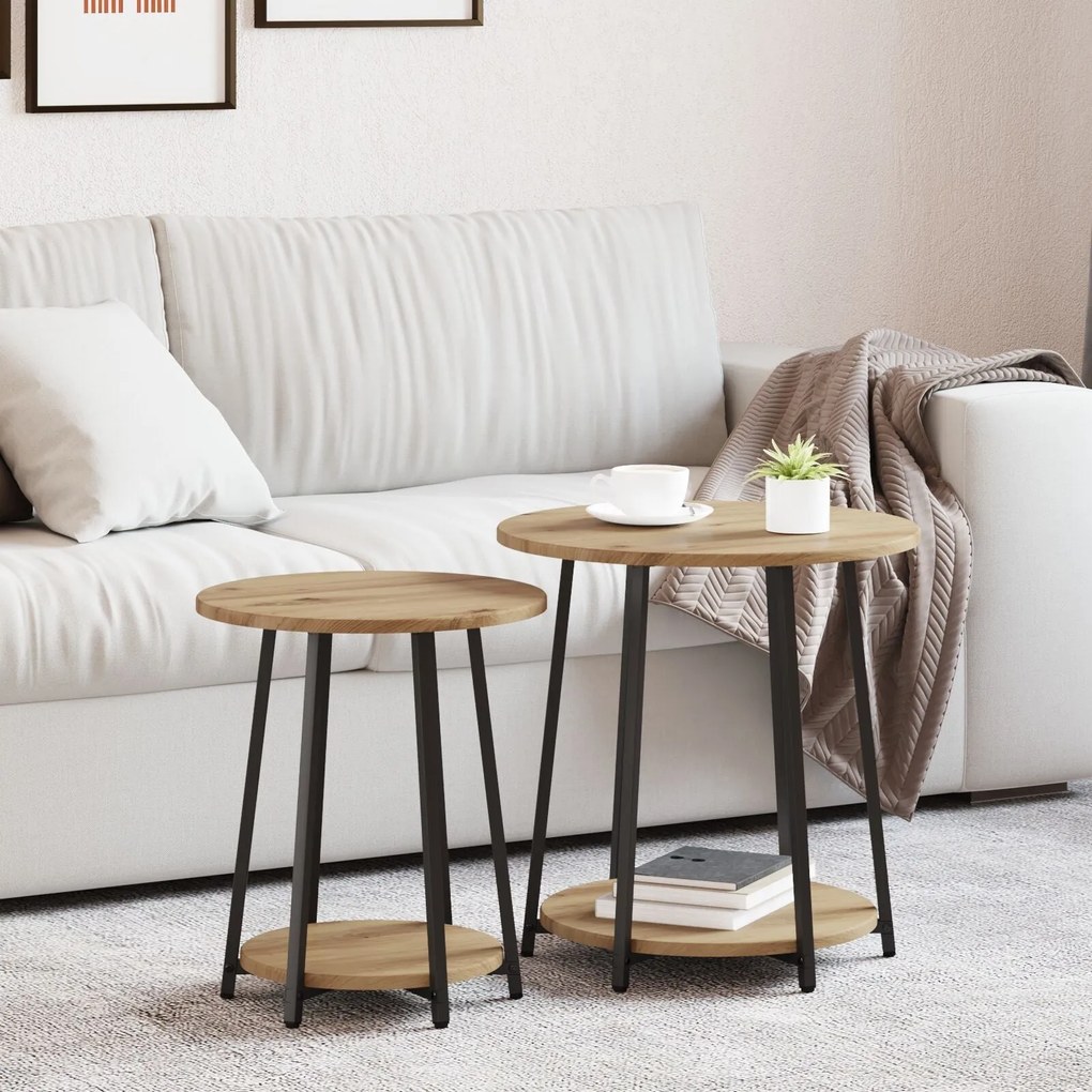 Σετ Τραπεζάκι Πλευράς vidaXL 2 Τεμαχίων σε Artisan Oak με Engineered Wood και Μέταλλο