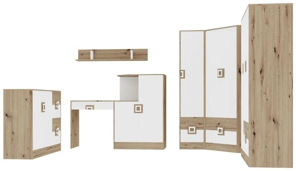 Παιδικό δωμάτιο Akron F106, 328 kg, Άσπρο, Ελαφριά δρυς, Πλαστικοποιημένη μοριοσανίδα, Πόρτες ντουλάπας: Με μεντεσέδες, Ανοιχτό καφέ | Epipla1.gr