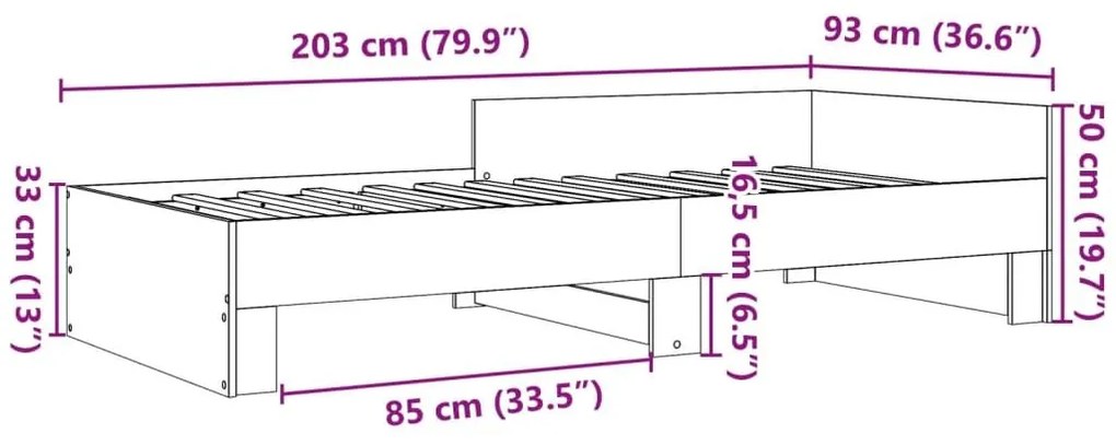 Πλαίσιο Κρεβ. Χωρ. Στρώμα Καπνιστή Δρυς 90x200 εκ. Επεξ. Ξύλο - Καφέ