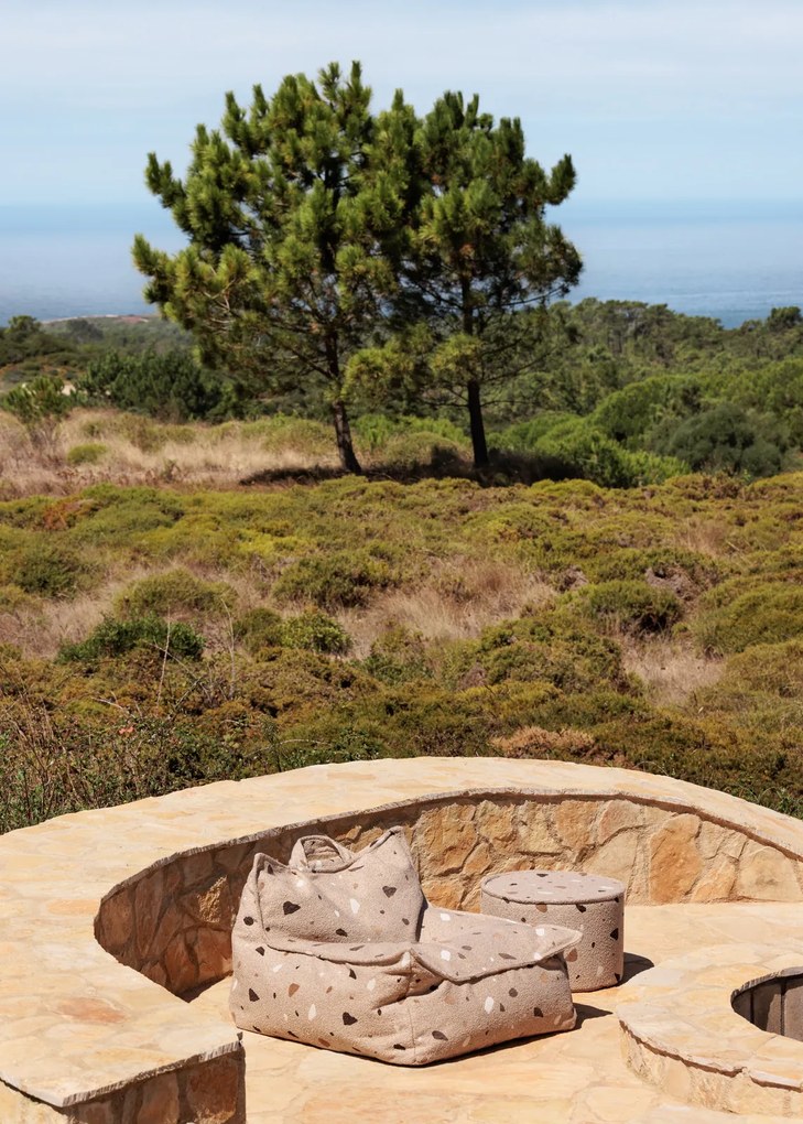 Terrazzo Πουφ Υφασμα Μπουκλε / Σενιλ Μπεζ