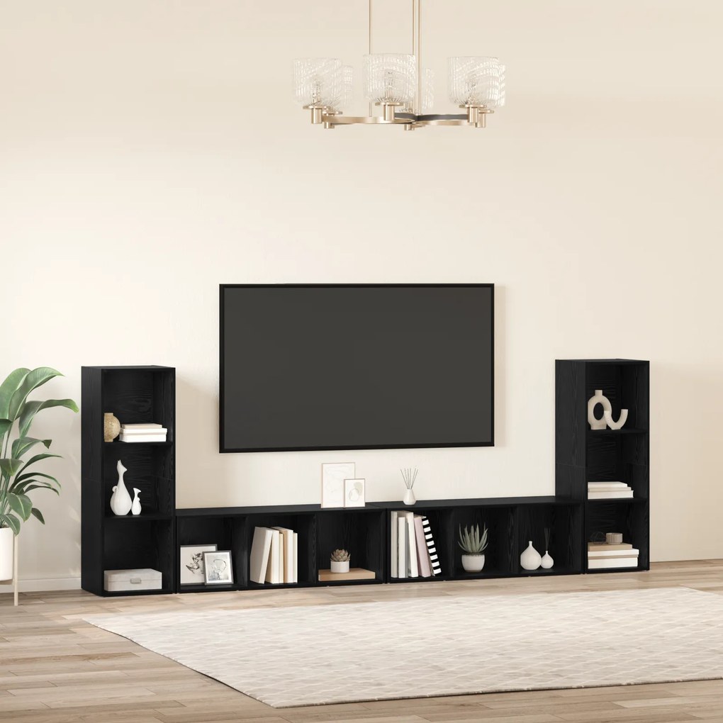 vidaXL Ντουλάπι TV με ράφι με αποθήκευση 4 pcs Μαύρη Δρυς 37 x 35 x 107.5 εκ.