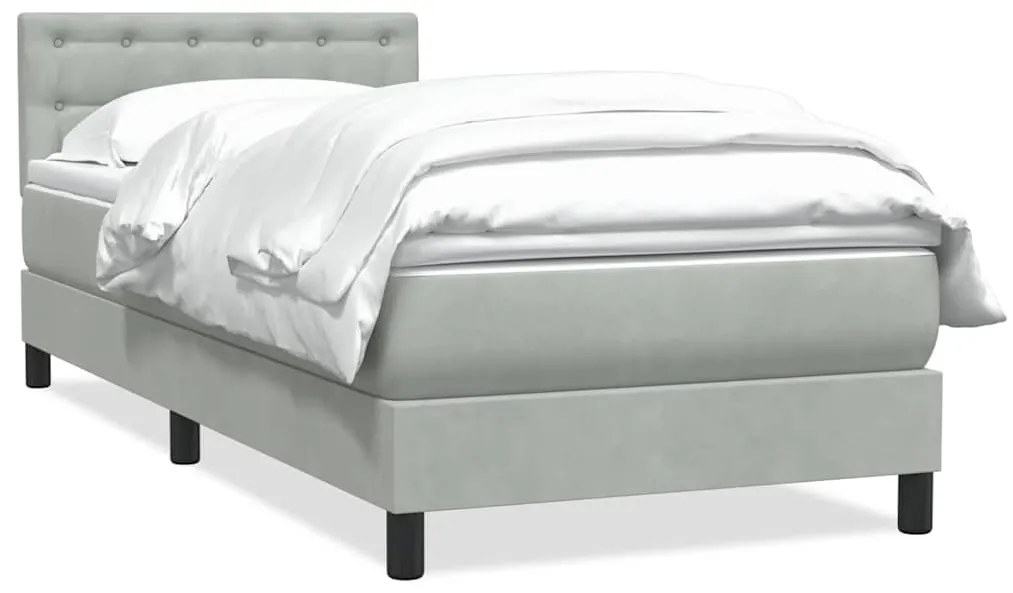 vidaXL Κρεβάτι Boxspring με Στρώμα Ανοιχτό Γκρι 100x210 εκ. Βελούδινο