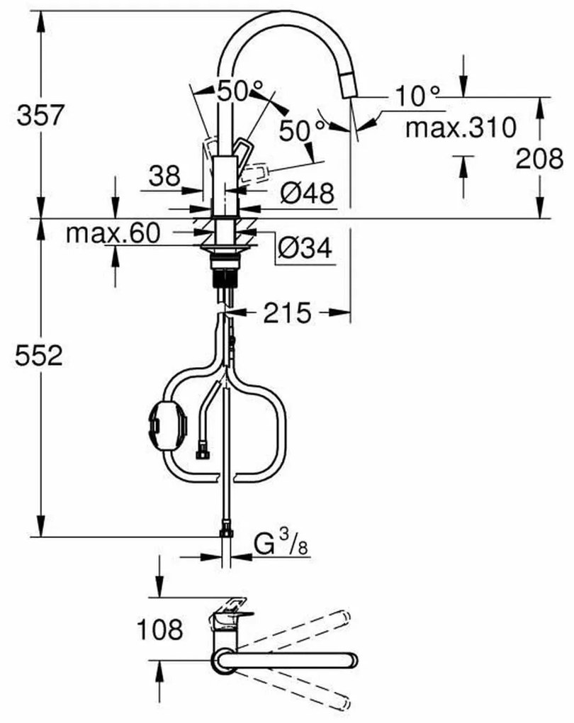 Μονή λαβή βρύση Grohe StartLoop C σχήμα Ορείχαλκος