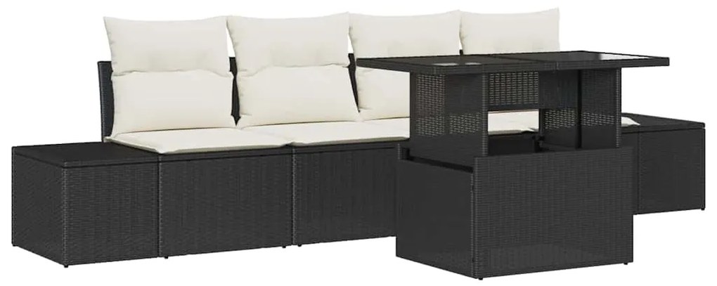 vidaXL Σετ Καναπέ με μαξιλάρι 5 pcs Μαύρο και Κρέμα συνθετικό ρατάν