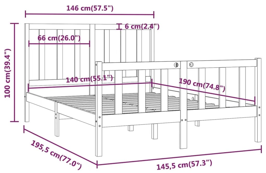 vidaXL Πλαίσιο Κρεβατιού Γκρι 140 x 190 εκ. από Μασίφ Ξύλο