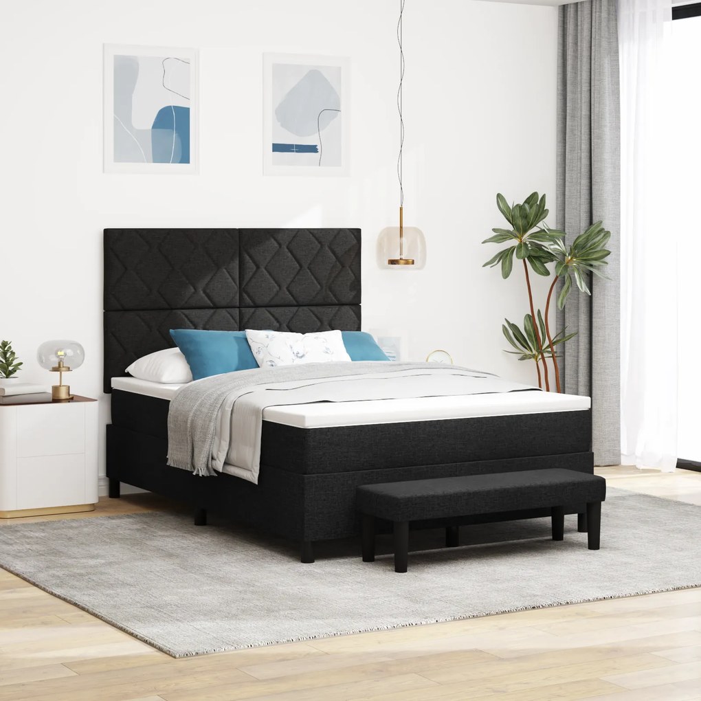 vidaXL Κρεβάτι με Βαθυκά με Στρώμα & Πάγκο Μαύρο 140x200 εκ. Ύφασμα