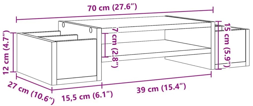 Βάση Οθόνης με Αποθ. Sonoma Δρυς 70x27x15 εκ Επεξεργασμένο Ξύλο - Καφέ