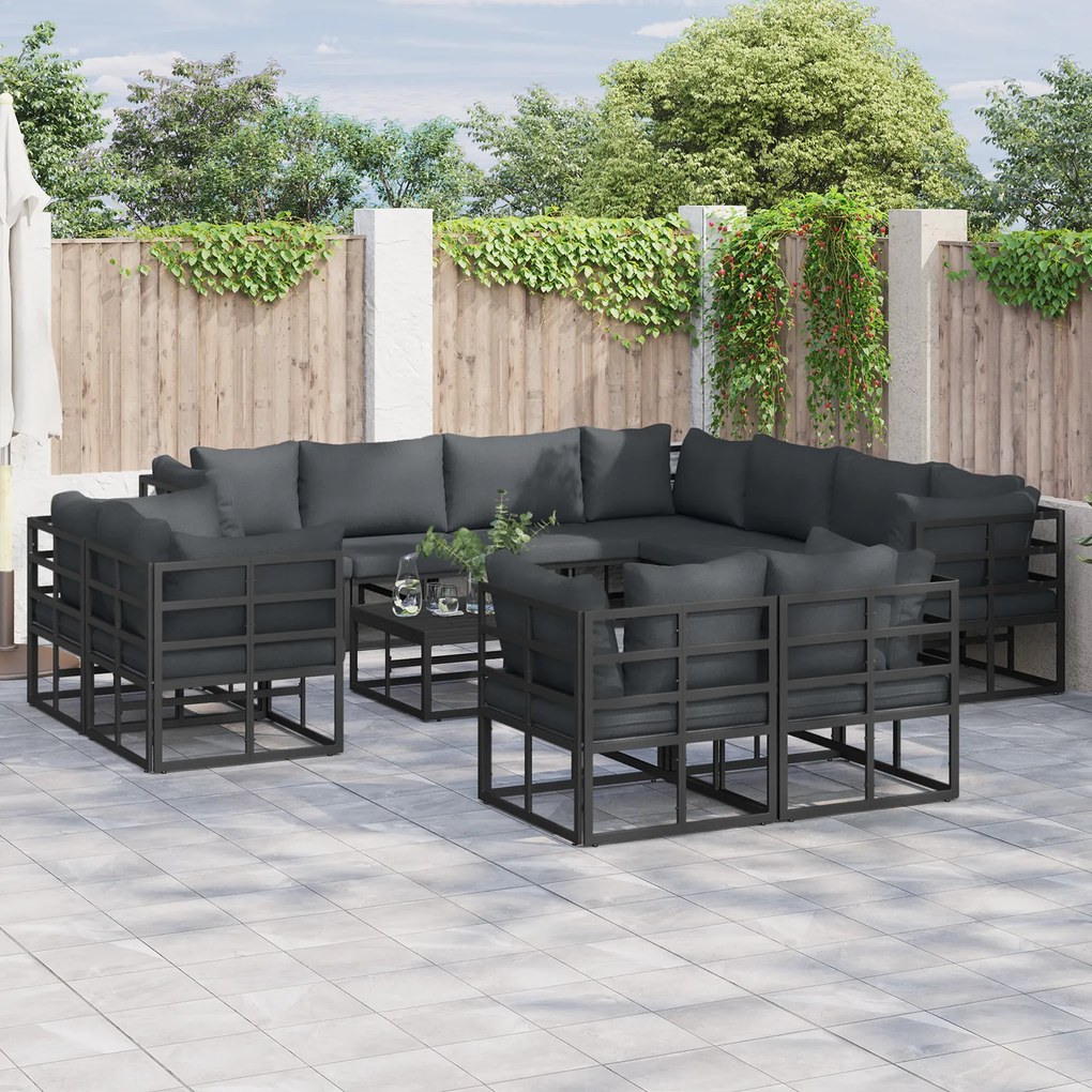 vidaXL Σετ Καναπέ Κήπου 12 pcs Μαύρο 70 x 70 x 32 εκ Αλουμίνιο