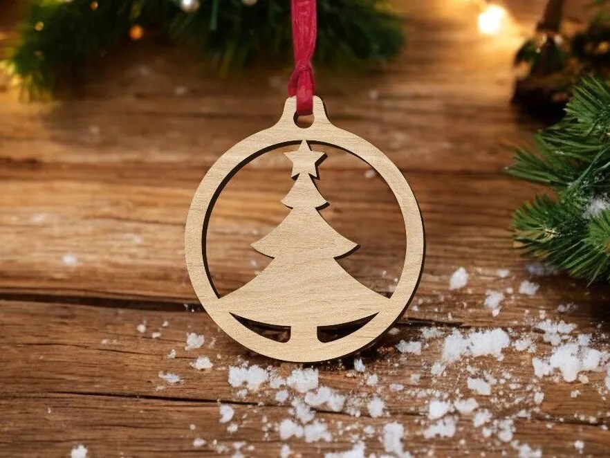 Σετ των 3 Intra απο ξύλο plywood 3mm-4mm πάχος – Χριστουγεννιάτικο δέντρο με μπάλα διακόσμηση 40x45 cm INTRAVECTRY-MY559813