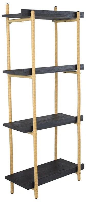 Artekko Artekko Shelf Ραφιέρα Επιτοίχια με 4 Ράφια Μέταλλο Ξύλο Ρατάν Μαύρο (46x25x112)cm 78036-DS