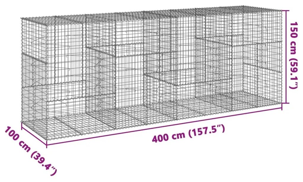 Συρματοκιβώτιο με Κάλυμμα 400x100x150εκ από Γαλβανισμένο Χάλυβα - Ασήμι