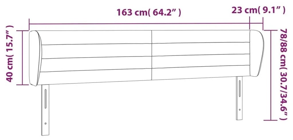Κεφαλάρι με Πτερύγια Μαύρο 163x23x78/88 εκ. Βελούδινο - Μαύρο