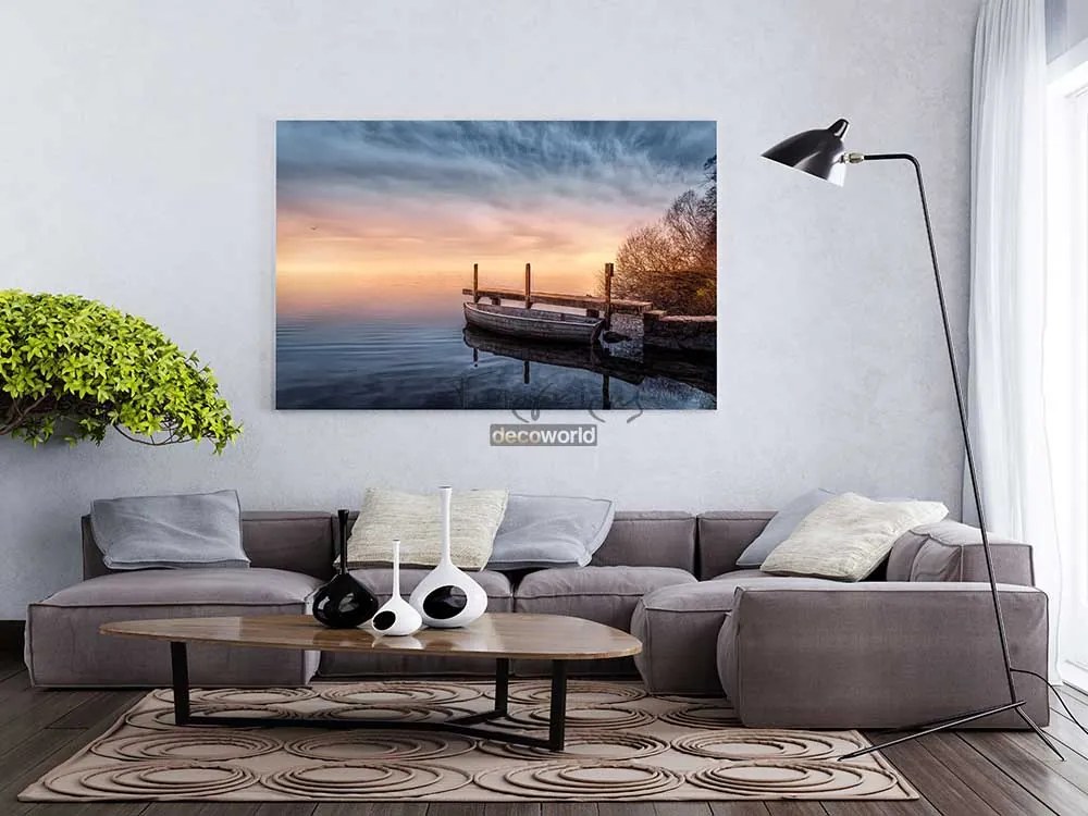 Πίνακας σε καμβά λίμνη με βάρκα KNV43 80cm x 120cm