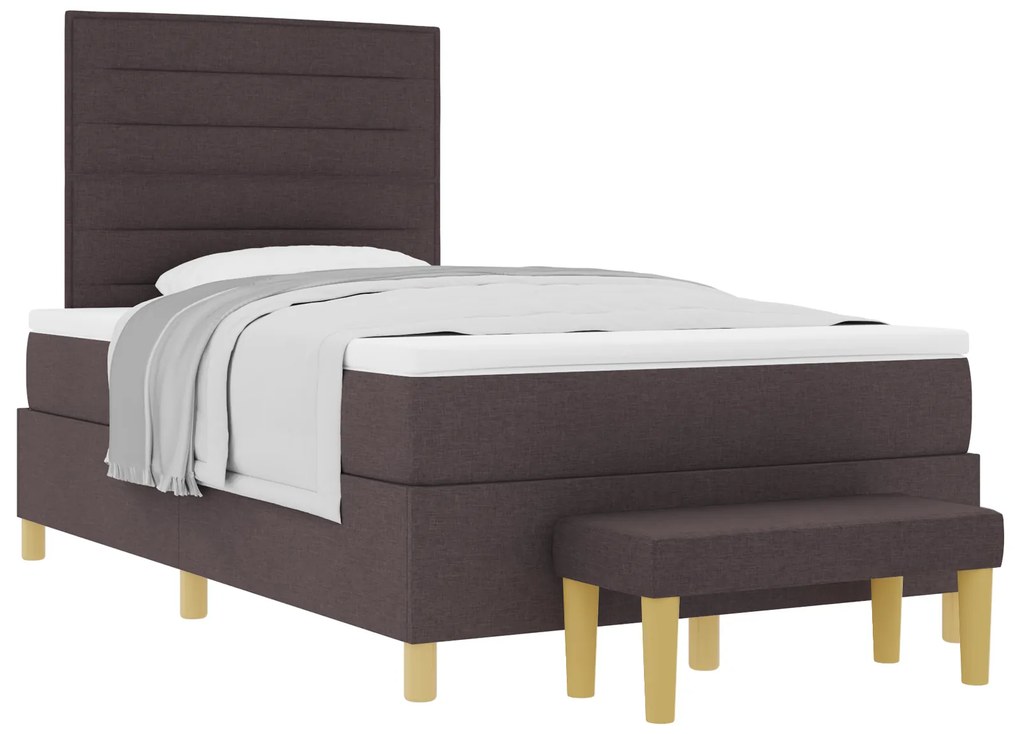 vidaXL Κρεβάτι Box Spring με Στρώμα & Πάγκο Σκούρο Καφέ 120x200 cm Ύφασμα