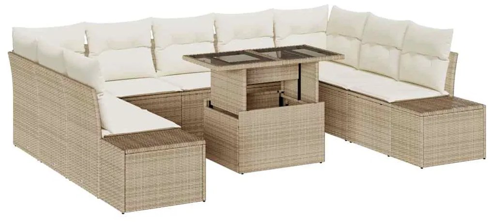 vidaXL Σετ Καναπέ Κήπου 10 pcs Μπεζ και Κρέμα συνθετικό ρατάν