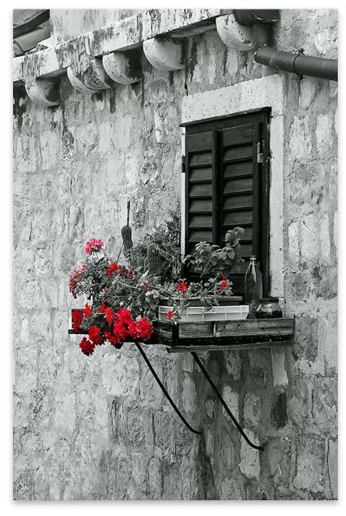 Πίνακας σε καμβά "Window with Flowers" Megapap ψηφιακής εκτύπωσης 50x75x3εκ. - 0222729