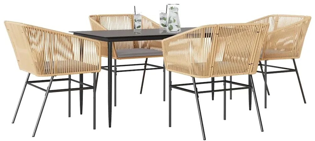 vidaXL Σετ Τραπεζαρίας Κήπου 5 Τεμ. Καφέ Συνθ.Ρατάν/Γυαλί με Μαξιλάρια